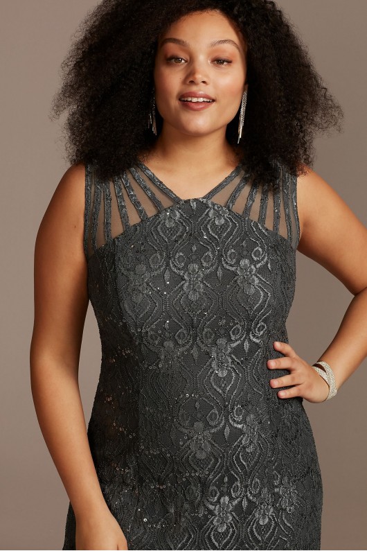 Sequin Lace Mermaid Plus Size Dress with Illusion  3198W