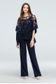 Sequin Lace Pantsuit with Sheer Poncho  2288