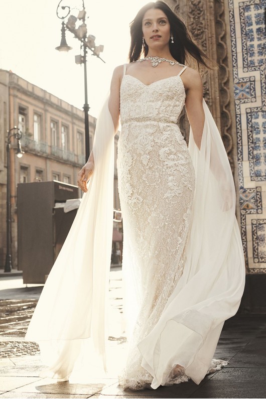 Sequin Lace Sheath Wedding Dress with Crystal Belt  SWG819