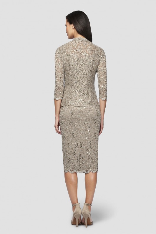 Sequin Lace Tea-Length Tank Dress and Jacket Alex Evenings 112264