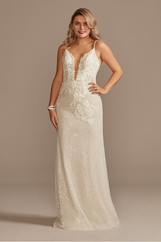 Sequin Removable Train Petite Wedding Dress  7SWG882