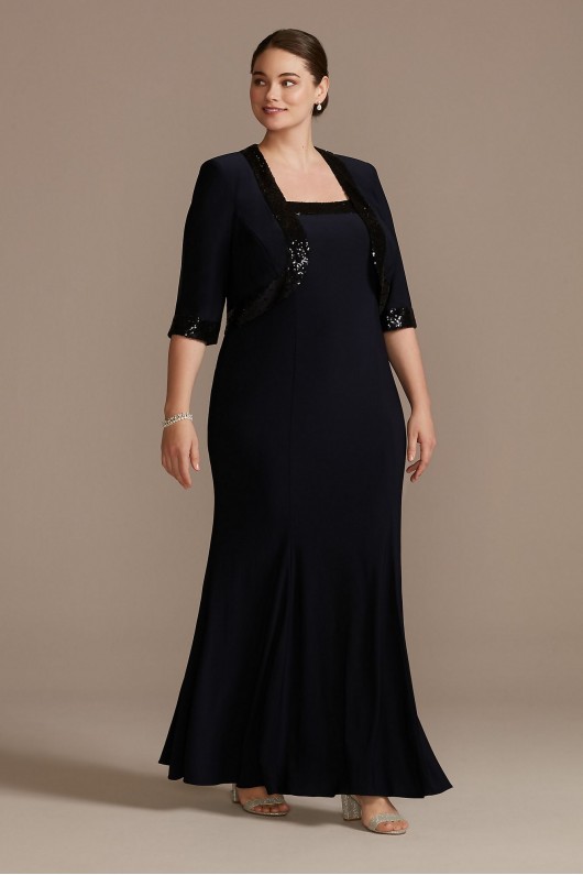 Sequin-Trimmed Plus Size Sheath Dress and Jacket Le Bos 29279