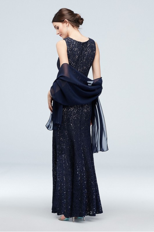 Sequin and Lace High Neck Mermaid Gown with Shawl Alex Evenings 11219791