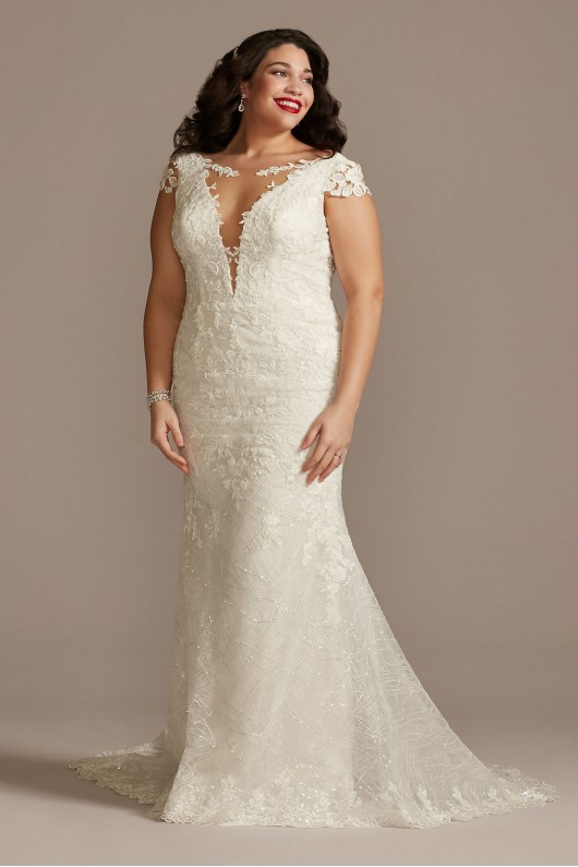 Sheath Plus Wedding Dress with Beaded Swag Back  9SWG884