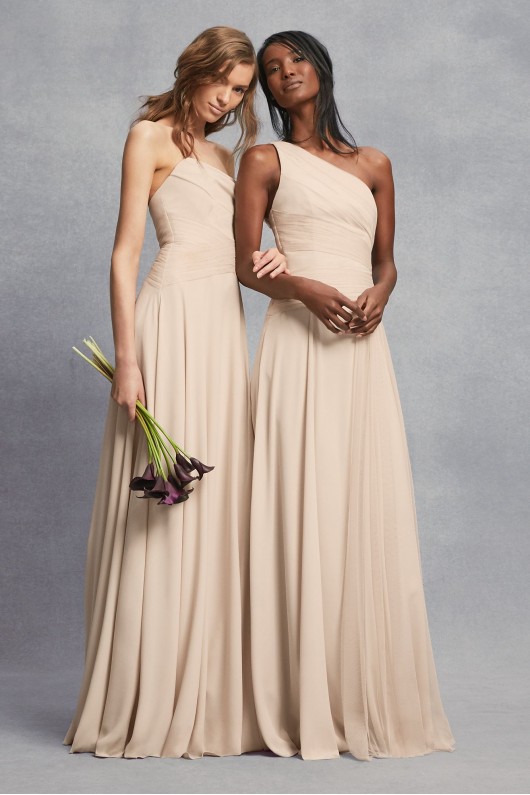 Sheer Strap One-Shoulder Sheath Bridesmaid Dress VW360454