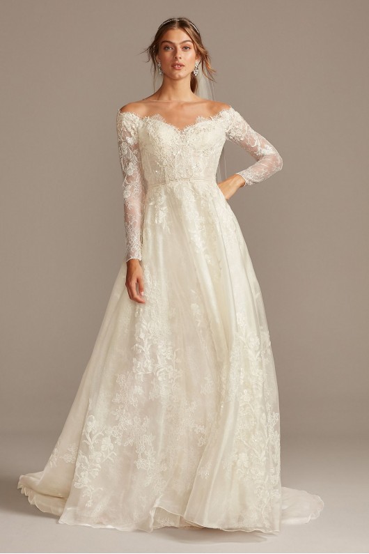 Shimmer Lace Long Sleeve Applique Wedding Dress  CWG853