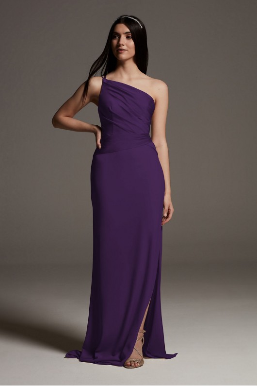 Shine Bodice One-Shoulder Crepe Bridesmaid Dress VW360550