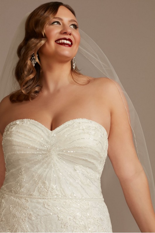 Shirred Plus Size Lace Strapless Wedding Dress  8CWG906