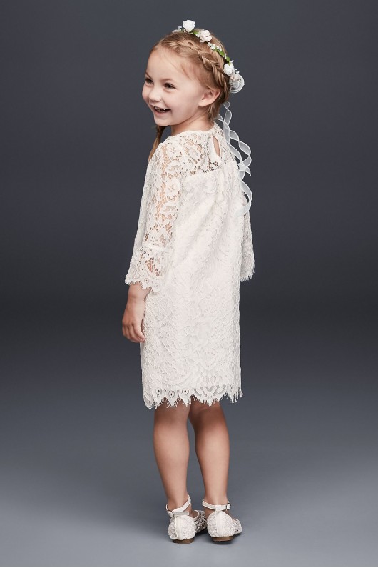 Short Lace Flower Girl Dress with Illusion Sleeves  OP239