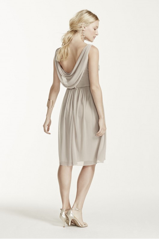 Short Mesh Bridesmaid Dress with Cowl Back  F16007