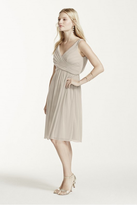 Short Mesh Bridesmaid Dress with Cowl Back  F16007