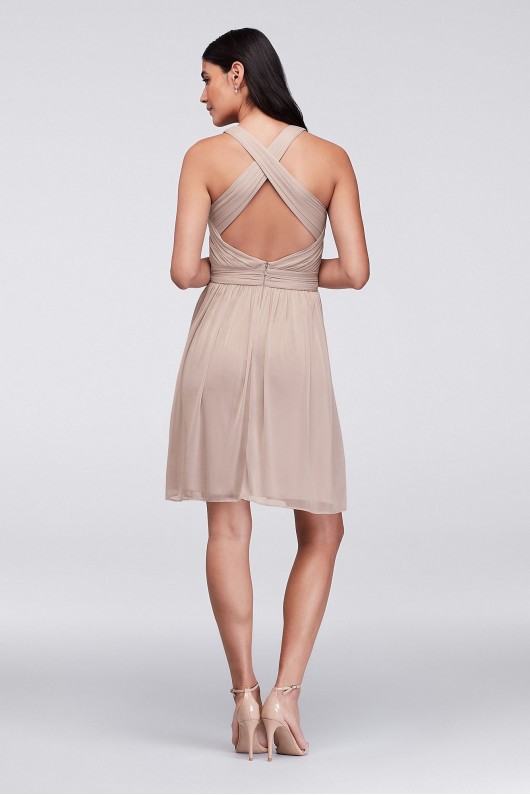 Short Mesh Bridesmaid Dress with Crisscross Back  W11480