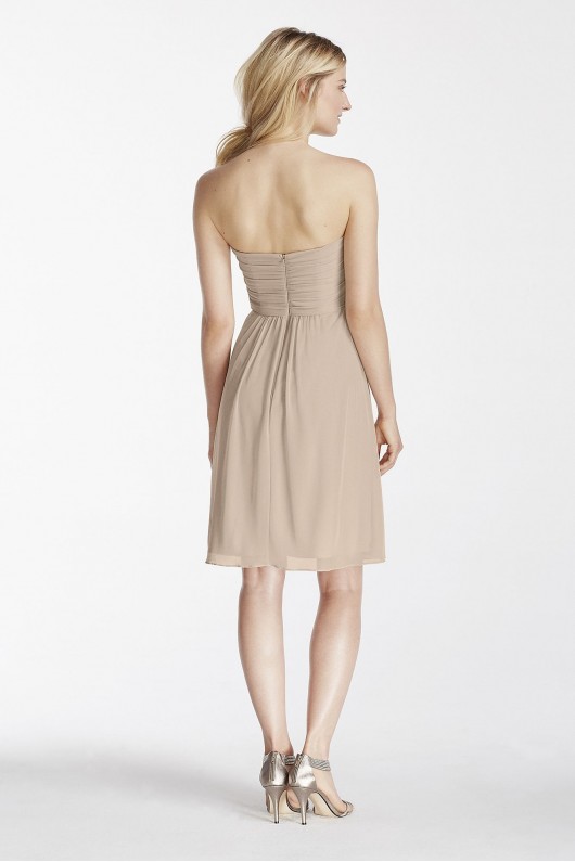 Short Strapless Bridesmaid Dress with Pleated Top  F17048