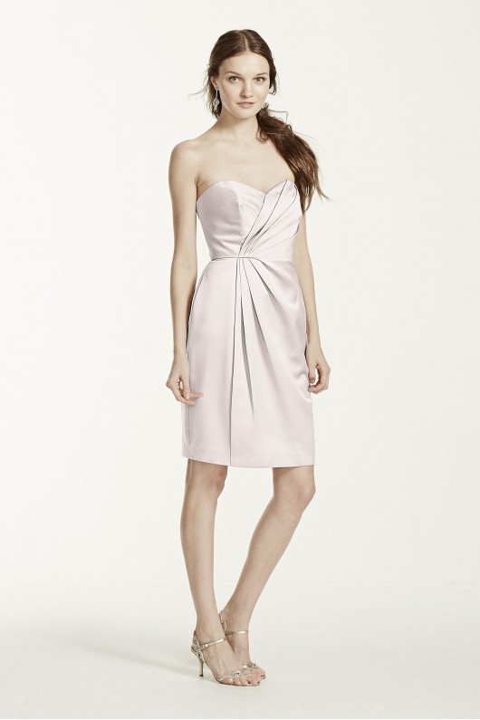 Short Strapless Satin Dress with Pleating  F15103