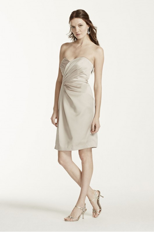 Short Strapless Satin Dress with Pleating  F15103