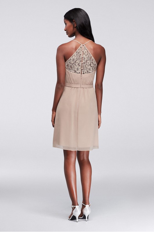 Skinny Strap Chiffon Dress with Lace Back  F19440