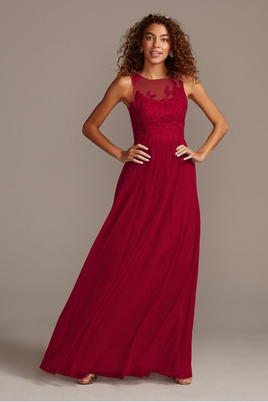 Sleeveless Embroidered Soft Net Bridesmaid Dress  F20122