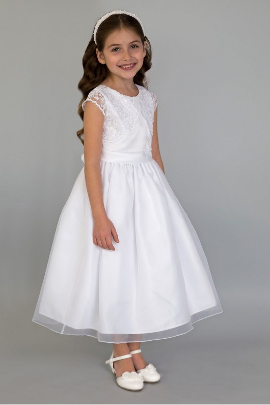 Sleeveless Faux Bolero Tea-Length Communion Dress  C5-364