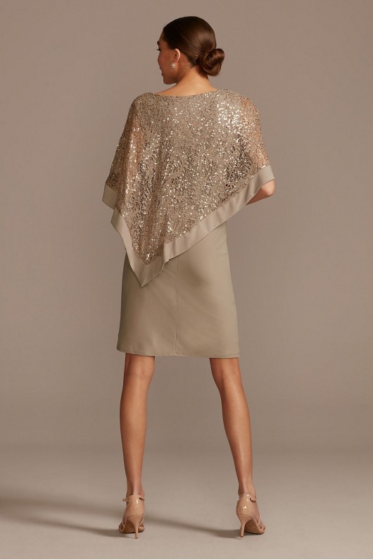 Sleeveless Jersey Sheath with Sequin Lace Poncho  8749D