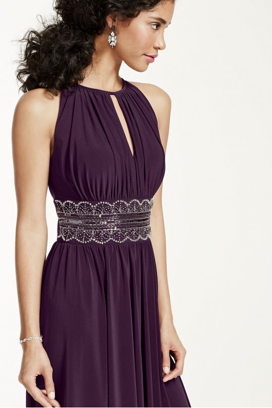 Sleeveless KeyHole Beaded Waist Jersey Dress  1298