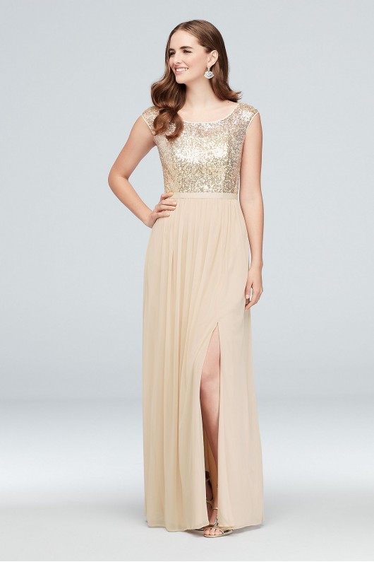 Sleeveless Sequin and Mesh Bridesmaid Dress  F19328S