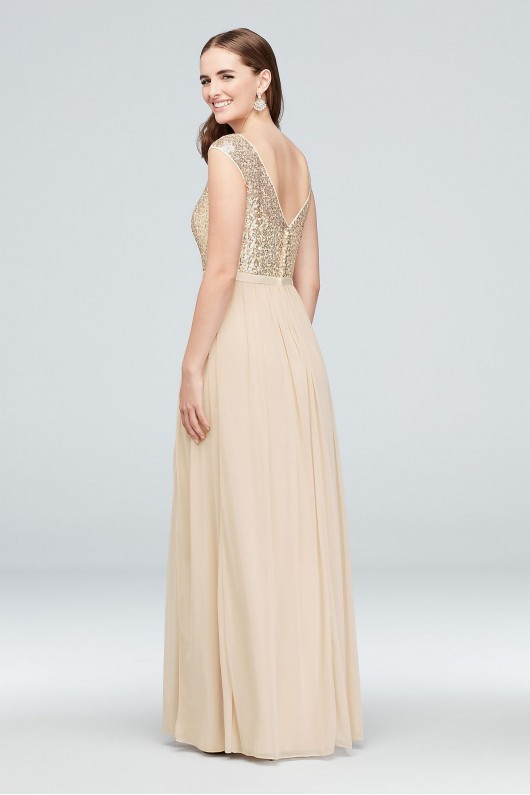 Sleeveless Sequin and Mesh Bridesmaid Dress  F19328S