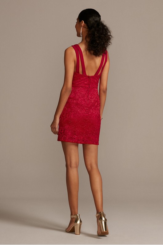 Sleeveless Short Deep-V Bodycon Glitter Lace Dress Speechless D80461H852