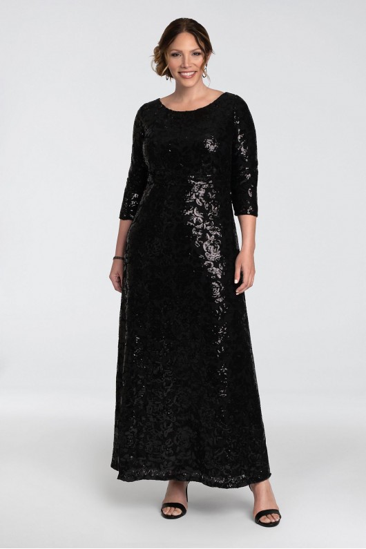 Socialite Long Sequin Plus-Size 3/4 Sleeve Gown Kiyonna 17192502