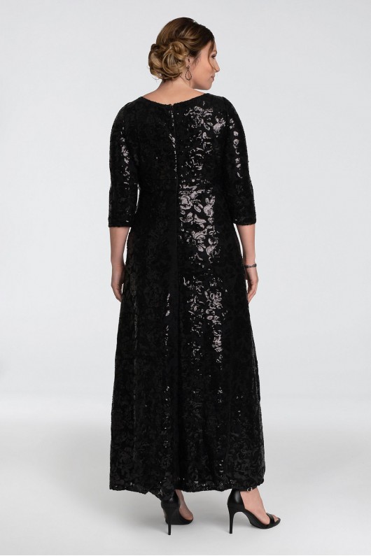 Socialite Long Sequin Plus-Size 3/4 Sleeve Gown Kiyonna 17192502