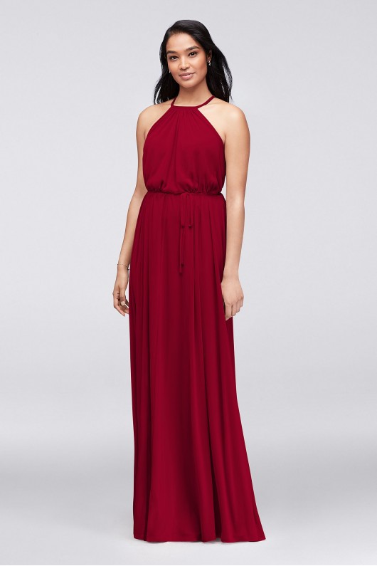 Soft Mesh Halter Bridesmaid Dress with Slim Sash  F19533