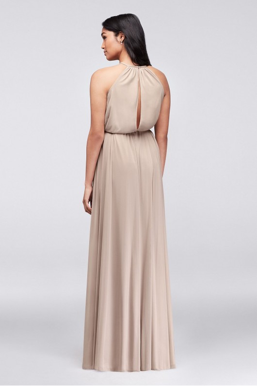 Soft Mesh Halter Bridesmaid Dress with Slim Sash  F19533