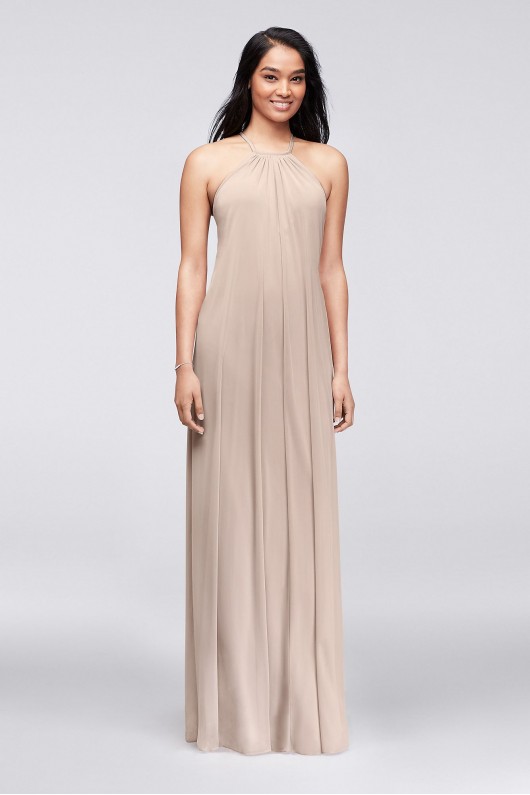 Soft Mesh Halter Bridesmaid Dress with Slim Sash  F19533