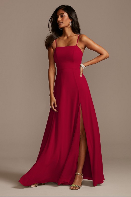 Spaghetti Strap Chiffon Bridesmaid Dress with Slit  F20342