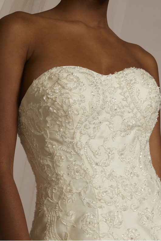 Strapless Drop Waist Lace and Mikado Wedding Dress Oleg Cassini CWG934