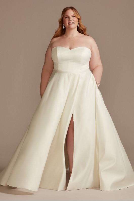 Strapless Tall Plus Satin Wedding Dress with Slit DB Studio 4XL9WG4017