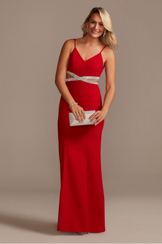 Stretch Crepe Sheath Dress with Beaded X Waist  WBM2436