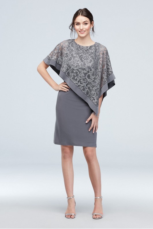 Stretch Knit Sheath with Asymmetrical Lace Cape  2292