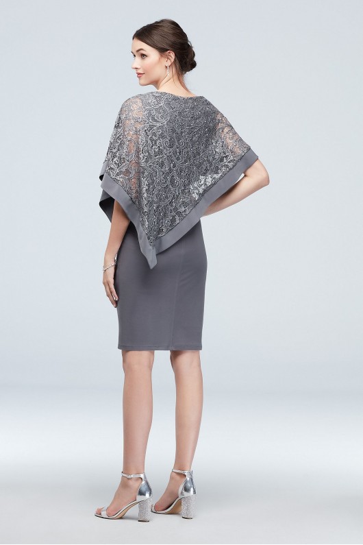 Stretch Knit Sheath with Asymmetrical Lace Cape  2292