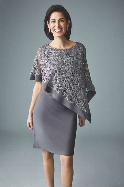 Stretch Knit Sheath with Asymmetrical Lace Cape  2292