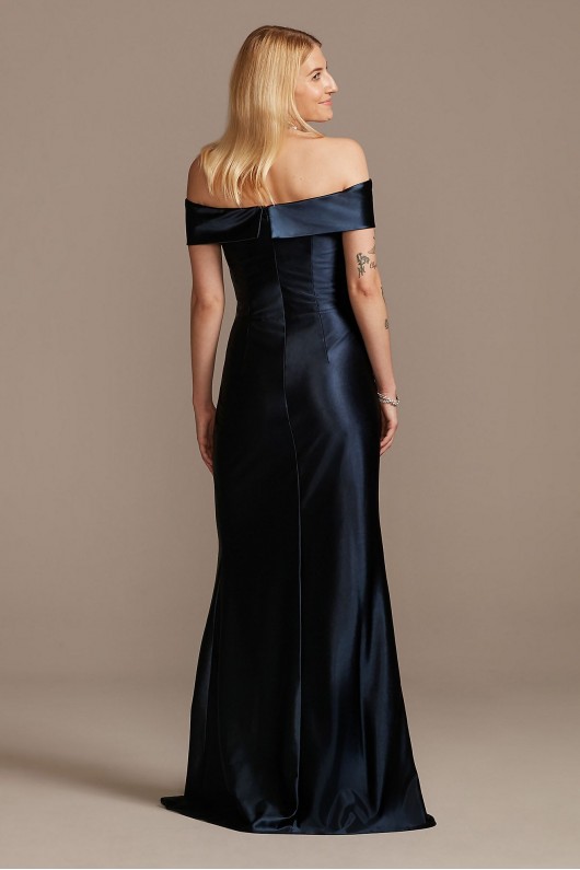 Stretch Satin Off the Shoulder Dress with Slit  WBM2139