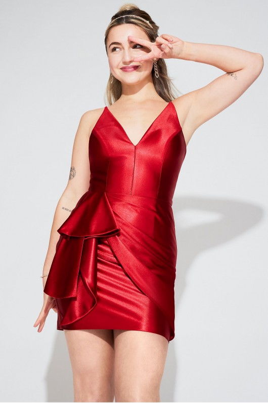 Stretch Satin V-Neck Tank Dress Blondie Nites 2821BN