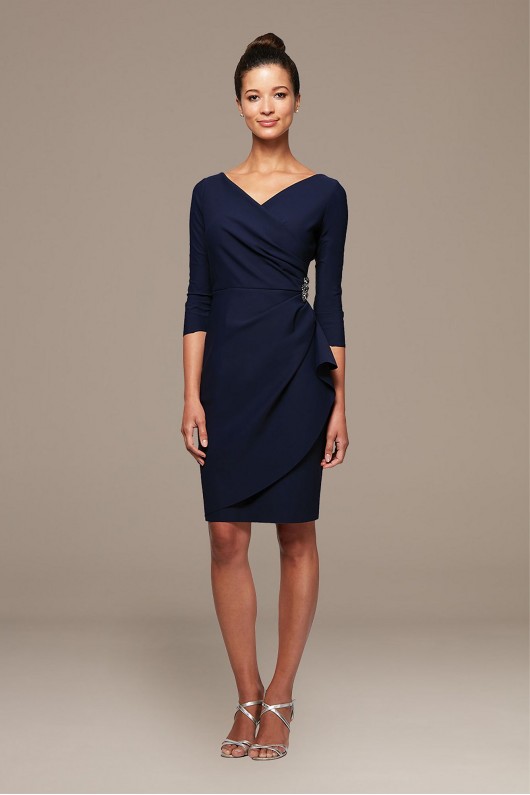 Surplice Scuba Sheath Dress with Cascade Ruffle Alex Evenings 134134