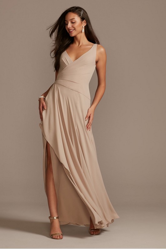 Tank Georgette Cascade Bridesmaid Dress with Slit  F20225