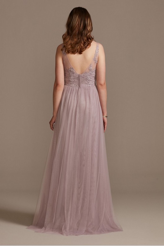 Tank V-Neck Embroidered Soft Net Bridesmaid Dress  F20119