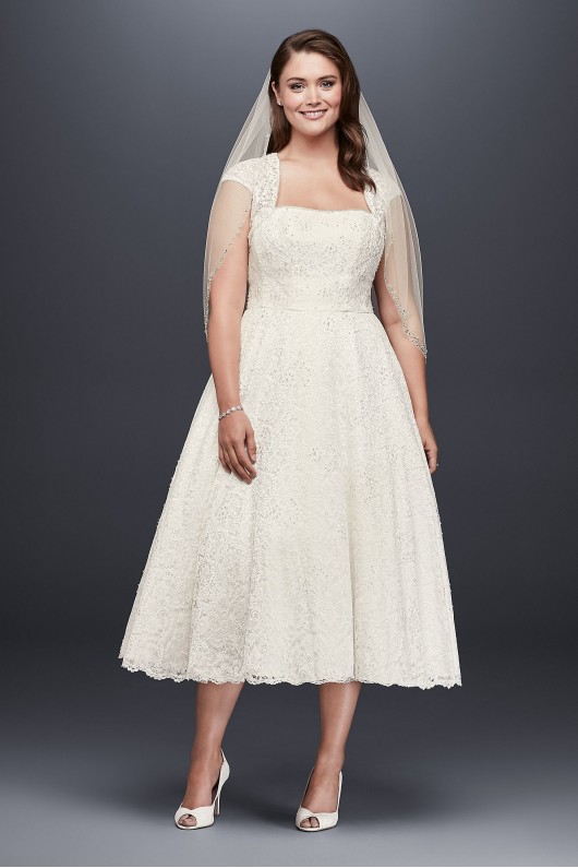 Tea-Length Plus Size Wedding Dress with Shrug  Collection 9T9948