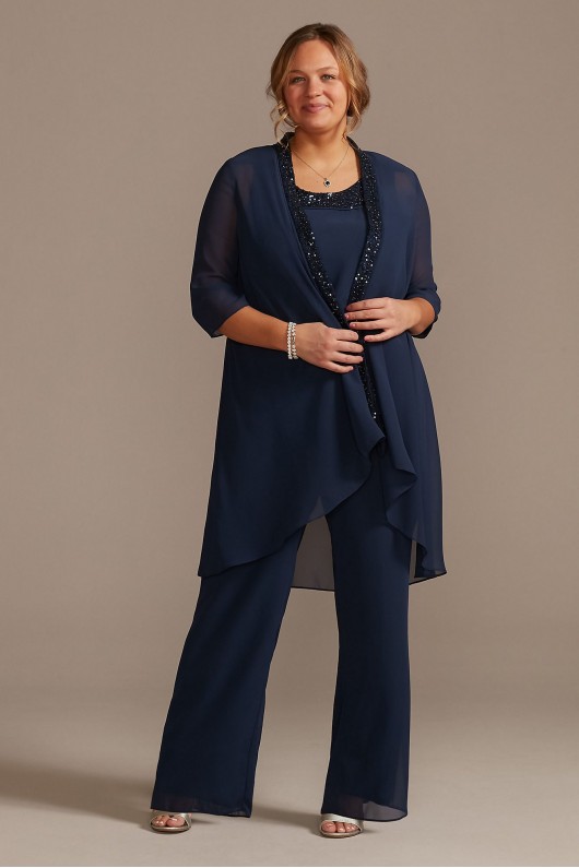 Tonal Beaded Chiffon Plus-Size Pantsuit  WBM2429W