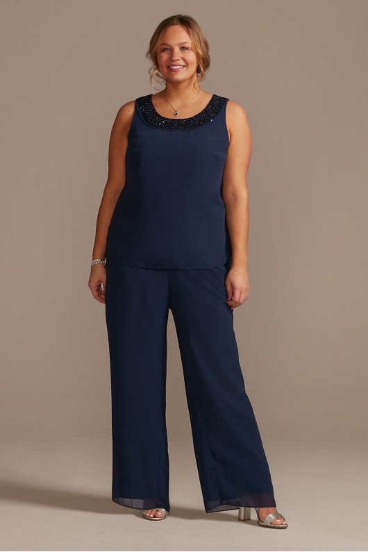 Tonal Beaded Chiffon Plus-Size Pantsuit  WBM2429W