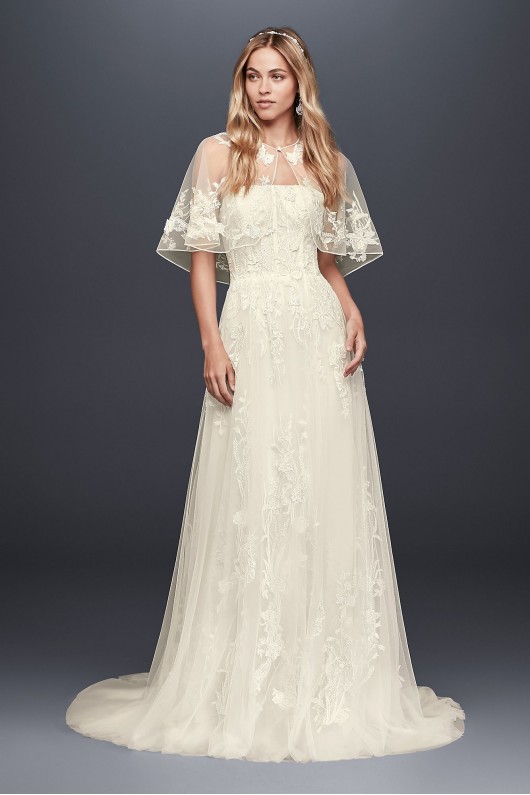 Trailing Floral Lace Wedding Gown with Capelet Melissa Sweet MS251186