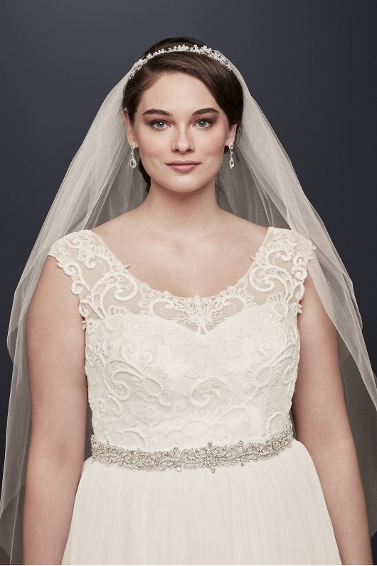 Tulle Plus Size Wedding Dress with Lace Cap Sleeve  Collection 9WG3741