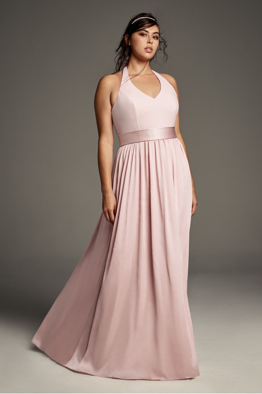 V Neck Halter Gown with Sash VW360214